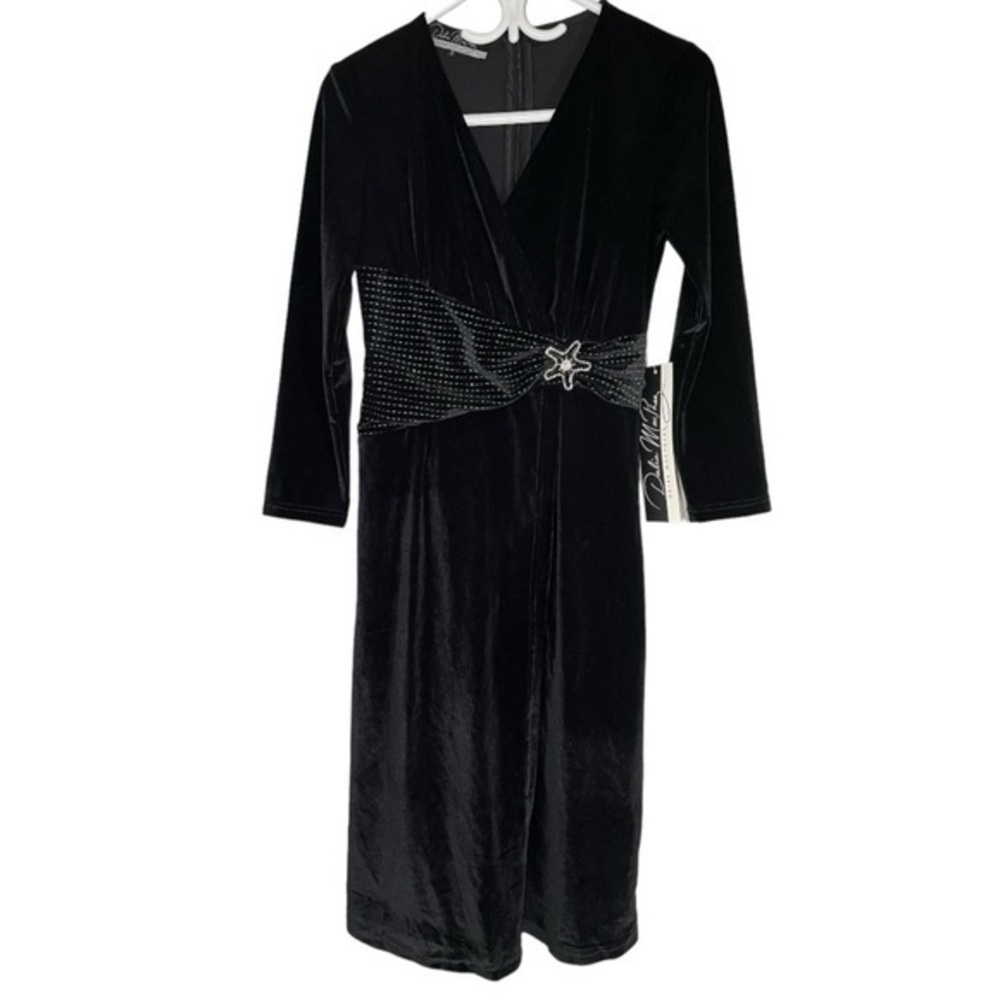 NWT Dalia Macphee Black Verlour Wrap Mini Dress size S